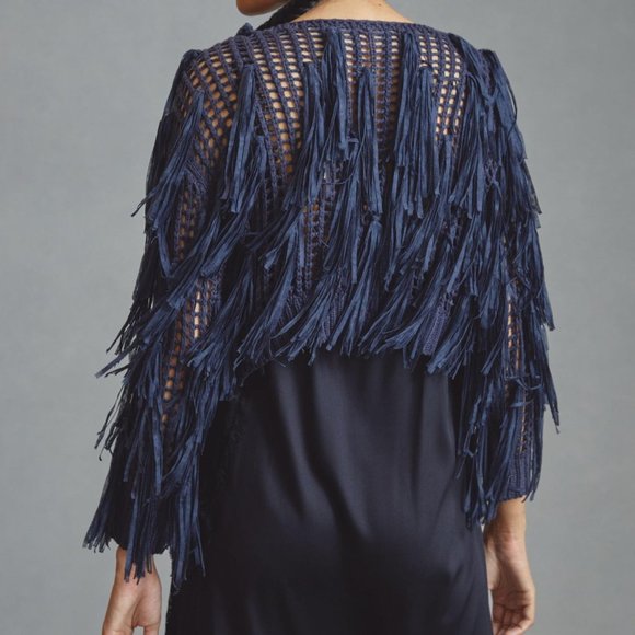 NWT By Anthropologie Cropped Fringe Kimono Sweater - Picture 2 of 4